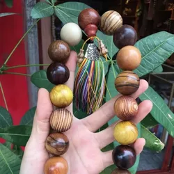 Multi- wooden bracelet pendant, -held round bead with small holes, decorative hand chain car accessory