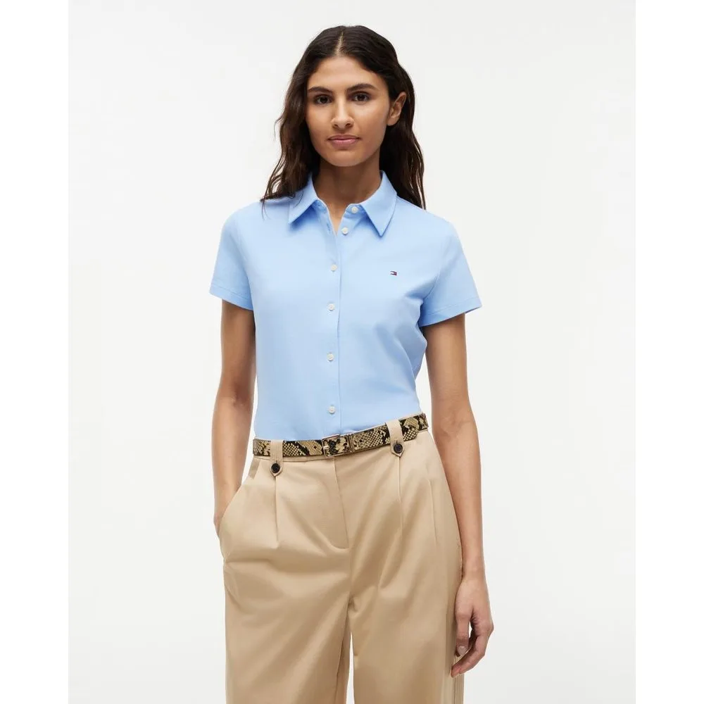 Camisa de mujer de manga corta y tejido piqué - Tommy Hilfiger - FashionsVida