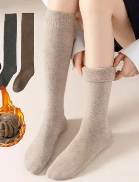 Pares de medias altas de mujer de unicolor, forradas térmicas, versátiles para el estilo JK, artículo de moda imprescindible para otoño/invierno, - Shein - FashionsVida