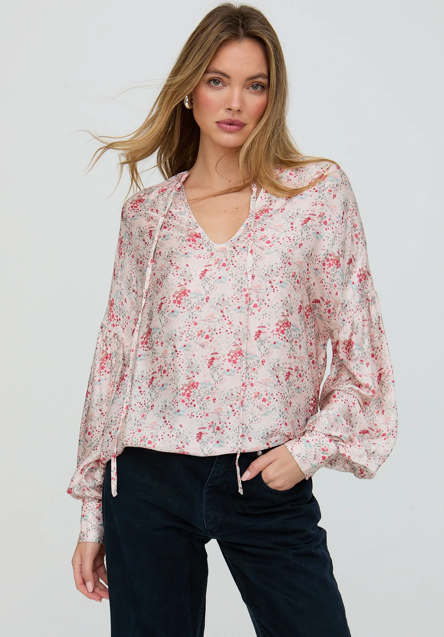 Rosetti Billowy Sleeves Wishing Well Floral Print Blouse In Multi - 8 - Lily and Lionel London Limited - FashionsVida