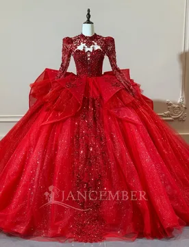 Customized High Neck Wedding Dress 2026 Exquisite Long Sleeves Pearl Bridal Gown Detachable Train Shiny vestidos de novia boda - Aliexpress - FashionsVida