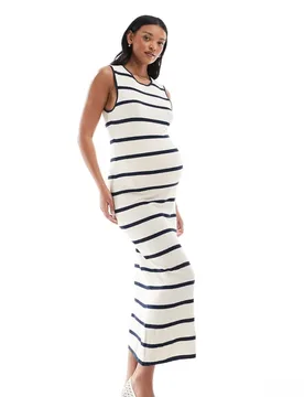 Womens Jersey Knit Ankle Dress In Cream And Navy Stripe - Vero Moda Maternity - FashionsVida