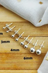 Pure Silver Round Ball Studs Earrings 4mm - Silver - Size: One Size