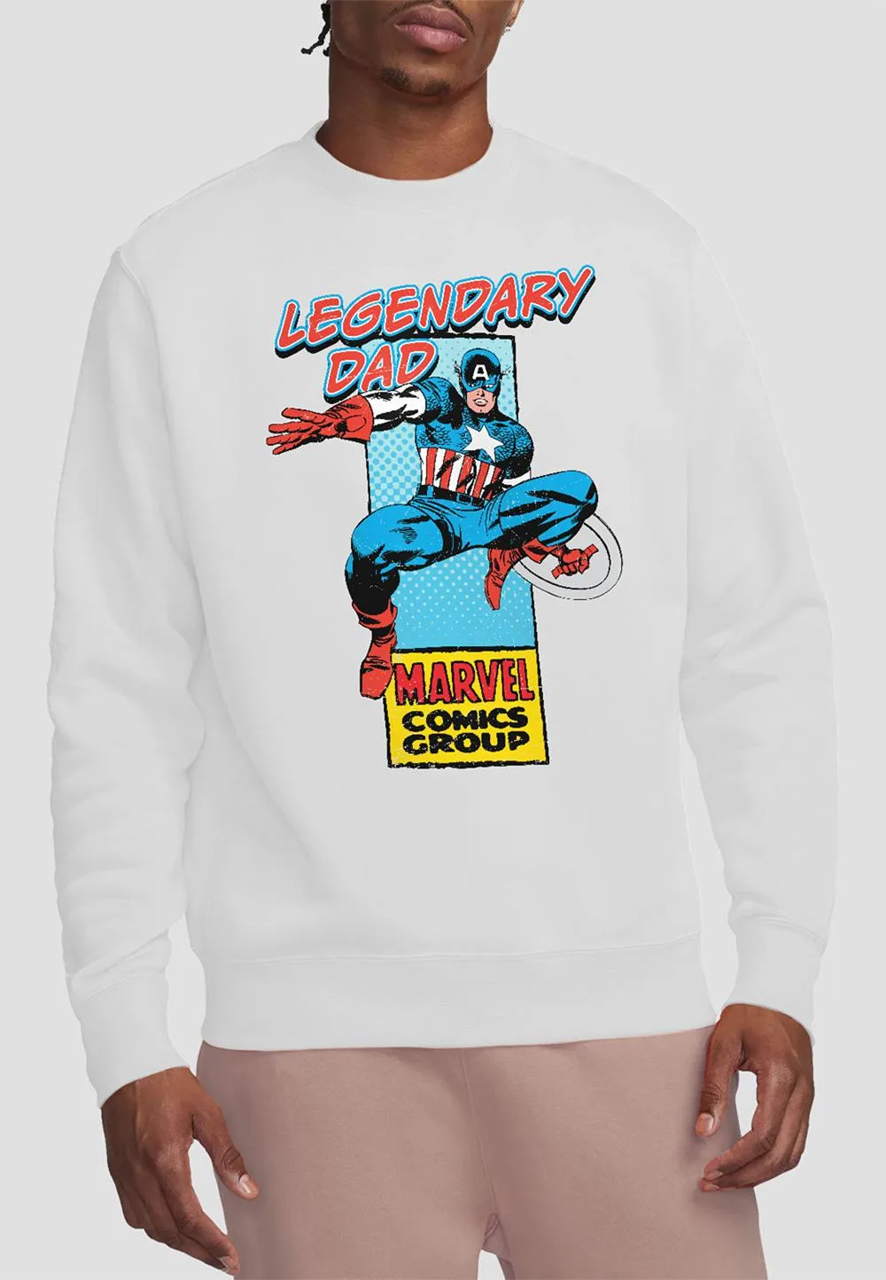 Unisex Comics Presents Corner Box Father'S Day Legendary Captain America Dad Sweatshirt, White Size: Medium - White - Size: M - Marvel - FashionsVida