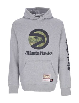 Felpa Cappuccio Uomo Nba Ghost Green Camo Hoodie Hardwood Classics Atlhaw Grey Heather - Mitchell & Ness - FashionsVida