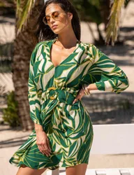 Crinkle O Ring Short Beach Kaftan Ivory Mix female