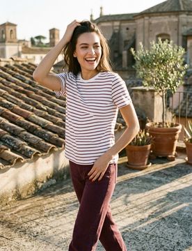 T-shirt in cotone a righe - bordeaux