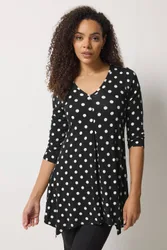 Women's Polka Dot Hanky Hem Top in Black Size: 16 - Black - Size: 16