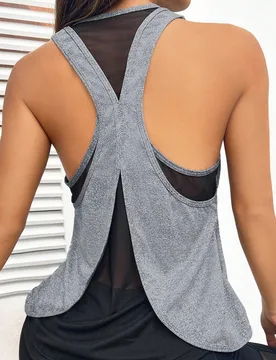 Camiseta deportiva diaria, sin costuras, de unicolor y ajustada para mujer, top de gimnasio, camiseta de trabajo sin mangas - Shein - FashionsVida