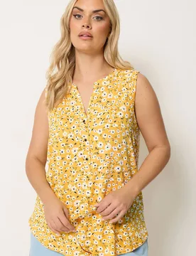 Women's Floral Notch Neck Vest Top in Yellow Size: 22-24 - Yellow - Size: 22-24 - Yours - FashionsVida