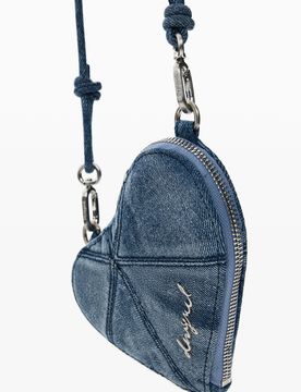 Monedero bandolera cœur mini, , Coton, Bleu, U