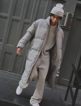 Men's Oversized Crinkle Nylon Funnel Neck Longline Puffer Jacket Grey Size Medium Grey M - boohooMAN - FashionsVida
