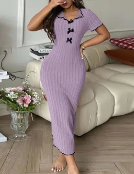 Vestido de punto elegante con lazo y contraste de color para estar en casa - Shein - FashionsVida