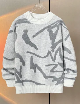 Suéter de cuello redondo con textura moteada de graffiti para niño preadolescente, apto para el invierno, viajes y escuela - Shein - FashionsVida