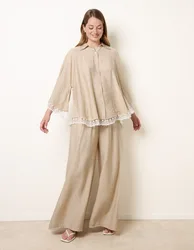Oversize Crinkle Lace Hem Shirt - ONE / BEIGE - female
