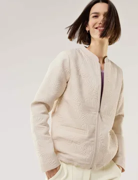 Strukturblouson, normale Größen#Kurzgrößen, Farbe Beige, 46, edler Jacquard schmeichelnder Blousonkragen Damen - Walbusch - FashionsVida