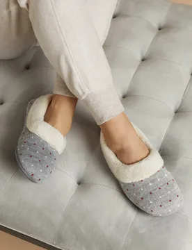Polka Dot Faux Fur Lined Slippers Grey female - Jones Bootmaker - FashionsVida