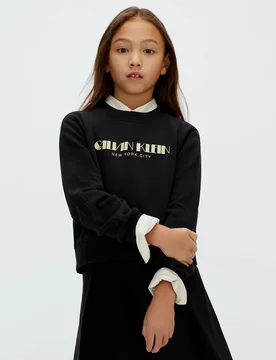 FELPA GIRO LOGO GLITTER RAGAZZA 10 - Calvin Klein Jeans - FashionsVida
