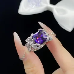 Purple Zircon New Amethyst Bow Full Diamond Open Ring for Women