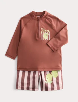 Piece Stay Fresh Graphic Swim Suit (2-8 Yrs) Brown Mix male - M&S - FashionsVida
