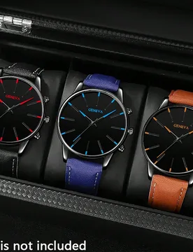 Set de 3 relojes de pulsera de cuarzo para hombre: correa de piel sintética clásica, esfera redonda, diseño - regalo perfecto para él - Shein - FashionsVida