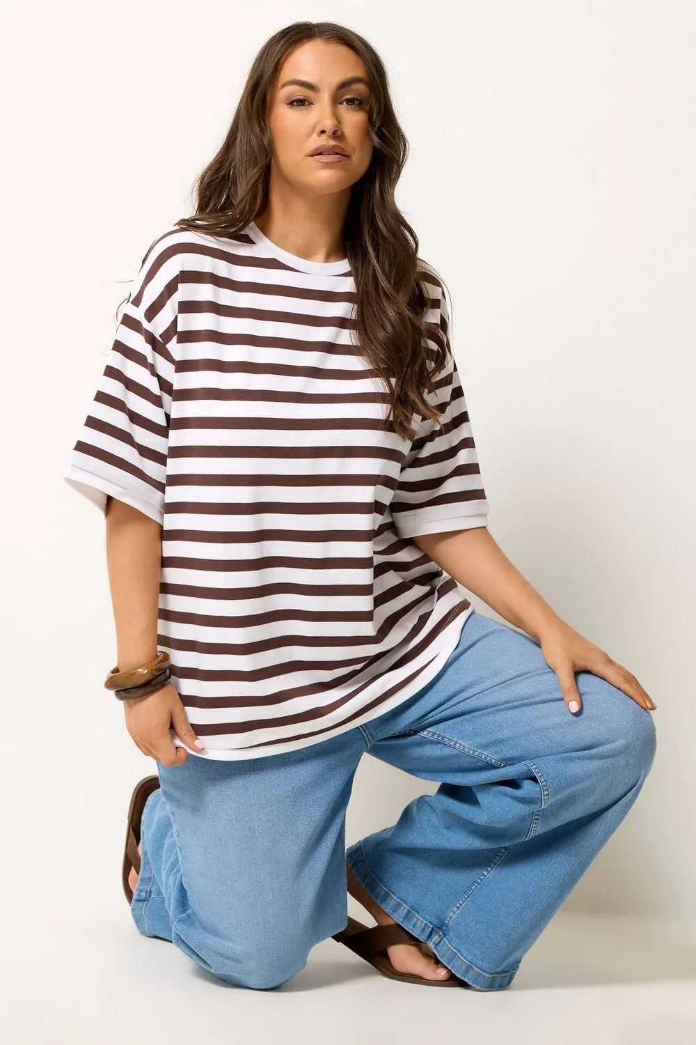 Stripe Oversized Ringer T-Shirt - Multicolor - Size: 22-24 - Yours - FashionsVida