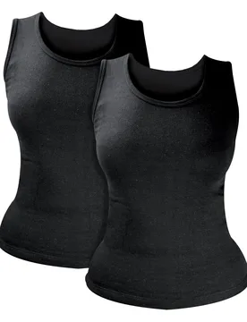 Womens 2 Pack Ladies Thermal Sleeveless Top For Winter - Black Cotton - Size Medium - Heat Holders - FashionsVida