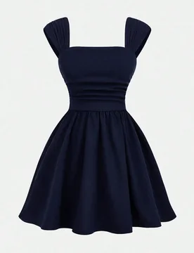 Vestido sin mangas de línea A con busto y hombros fruncidos, azul marino, elegante para adolescentes - Shein - FashionsVida