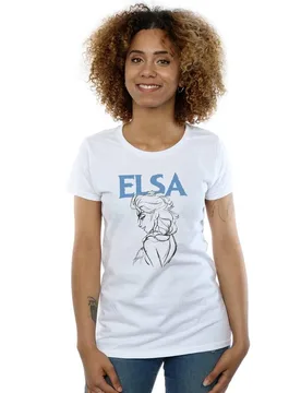 Women's Frozen Elsa Profile Sketch Cotton T-Shirt in White Size: Small - White - Size: S - Disney - FashionsVida