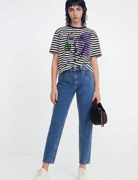 Vaqueros Mom strass, Mujer, Algodon, Azul, 34
