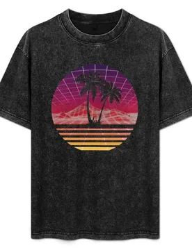 Modern Retro 80s Outrun Sunset Palm Tree Silhouette - Original T-Shirt Casual Basic Short Sleeve T-Shirt - Aliexpress - FashionsVida