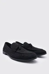 Herren Kunstwildleder-Flechtwerk Loafer Black Größe 8