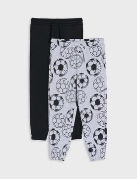 Pantaloni jogger sportivi con motivo calcio 2 pack - nero