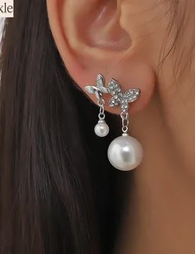 Asymmetric Butterfly Pearl Drop Earrings Silver Rhinestone Dangle Elegant Wedding Party Jewelry for Women - Aliexpress - FashionsVida