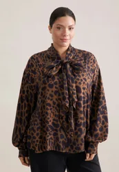 Satinierte Bluse mit Schleifendetail Braun 50