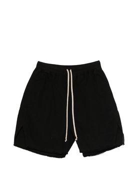 Men's Cotton Drawstring Shorts with Frayed Hem, Side Slits & Pockets