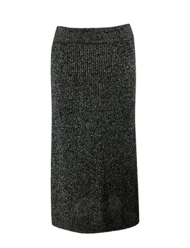 Black Metallic Ribbed Knit Midi Skirt - Proenza Schouler - FashionsVida