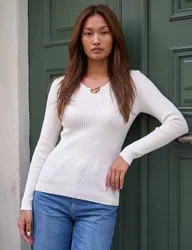 Ribbed Clasp Detail Jumper Ivory female