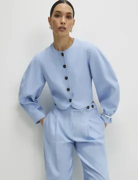 Womens Jacket Blue Linen Blend Balloon Sleeve - Size 16 Uk - River Island - FashionsVida