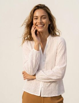 Camicia in cotone traforato - bianco