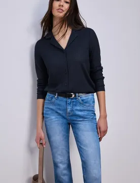 Langarm Jacke mit V-Neck female Blau