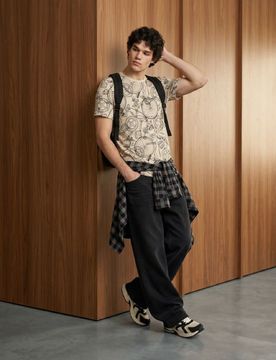 T-shirt in cotone con motivo di bicicletta - beige