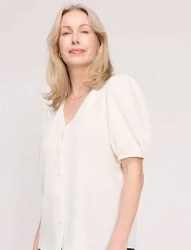 V-Neck Short Sleeve Button-Through Top Ivory female - Finery London - FashionsVida