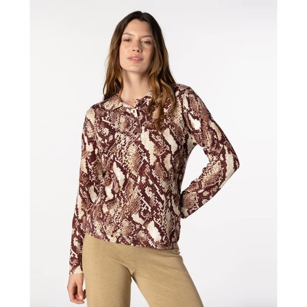 Jersey de mujer tipo polo con estampado animal - Naulover - FashionsVida