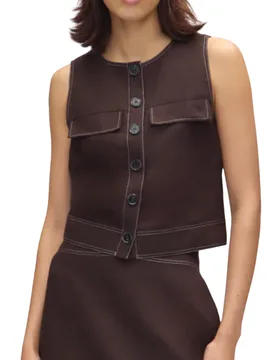 Aligne Summer Linen Mix Button Top in Chocolate - Other Designers - FashionsVida