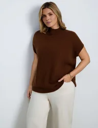Wool Blend High Neck Knitted Vest Brown female