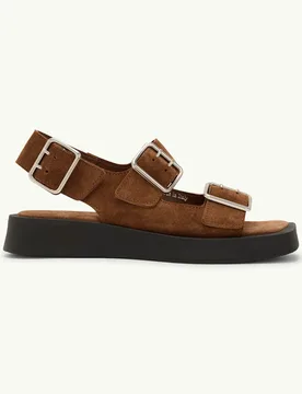 Suede Buckle Strappy Flat Sandals Brown female - Nobody's Child - FashionsVida