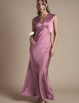 Women's Rose Satin Open Back Detail Maxi Bridesmaid Dress Size: 16 - Rose - Size: 16 - OASIS - FashionsVida
