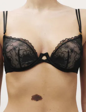 Arianna Embroidery Wired Balcony Bra (A-E) Black female - Boutique - FashionsVida