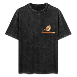 Cute little European robin song bird T-Shirt Work Wear Simple Tee Shirt
